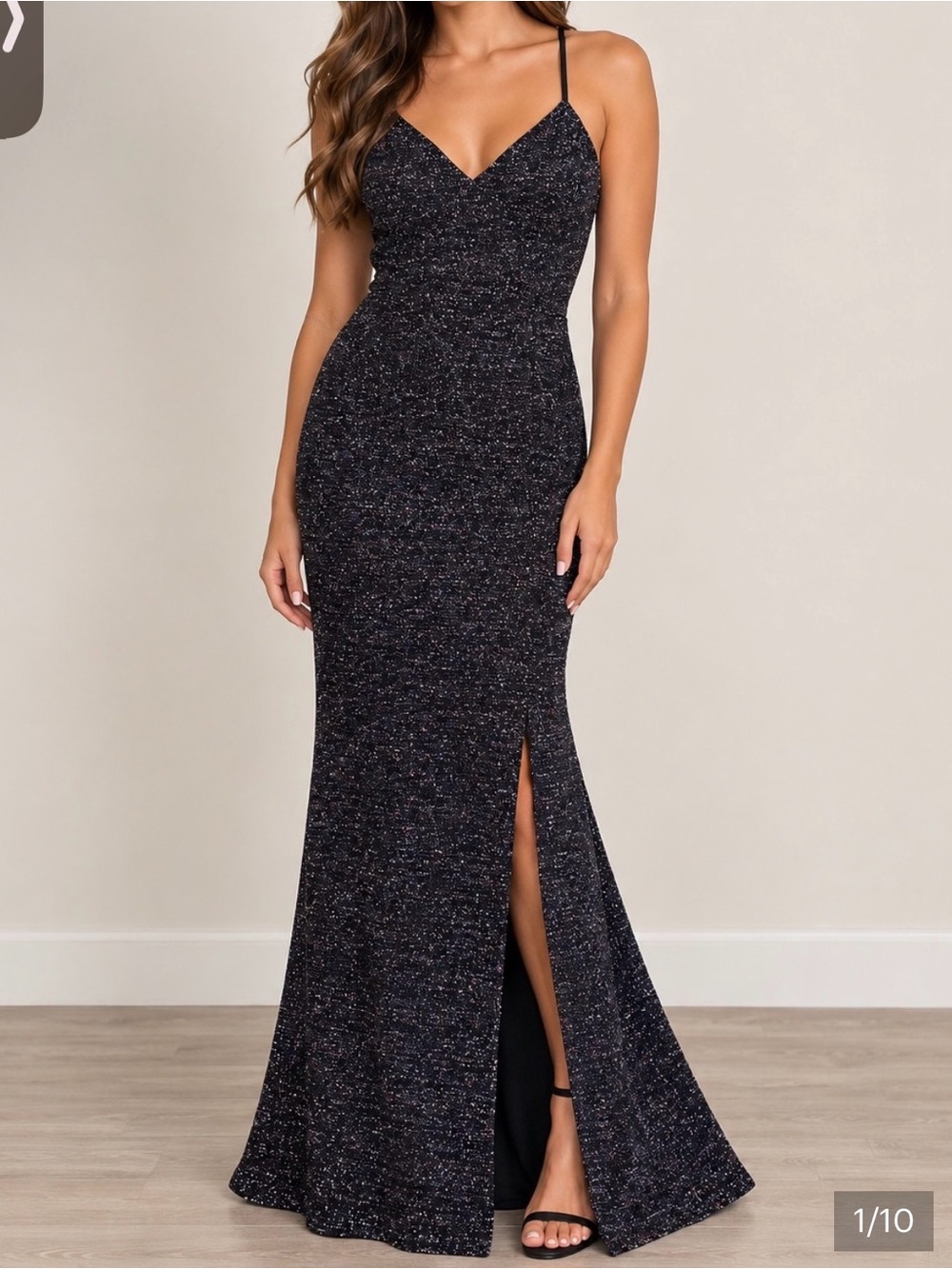 Fame and Partners Black Glitter Sleeveless Maxi Dress | Size 8
